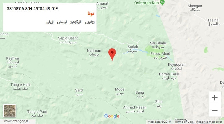 روستای تونا بر روی نقشه