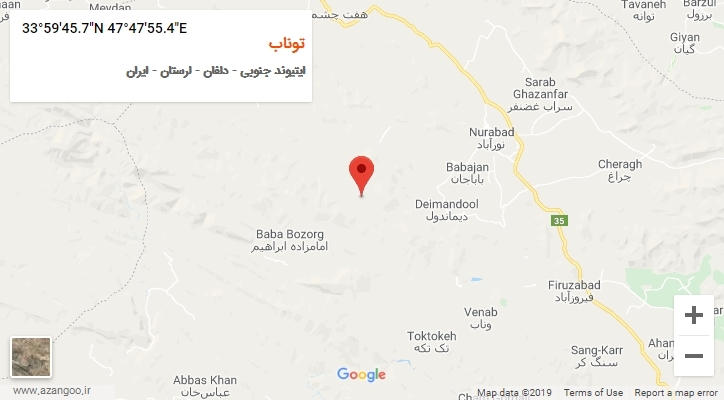 روستای توناب بر روی نقشه