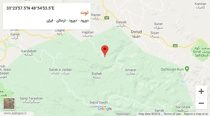 روستای توت بر روی نقشه