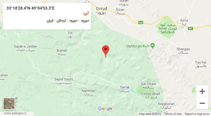 روستای تی بر روی نقشه