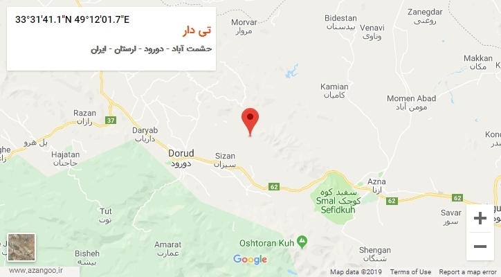 روستای تی دار بر روی نقشه