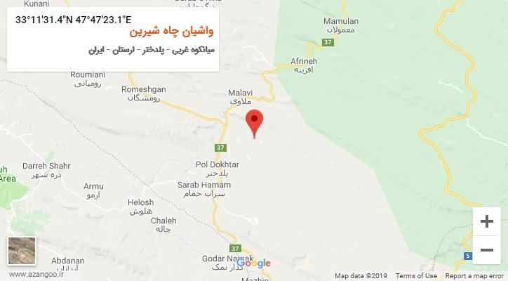 روستای واشیان چاه شیرین بر روی نقشه