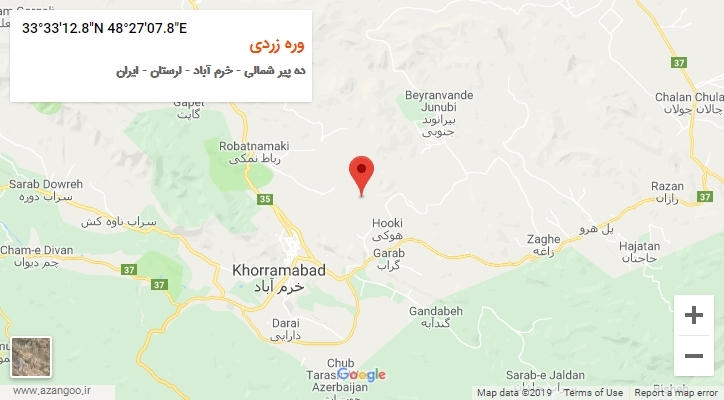 روستای وره زردی بر روی نقشه