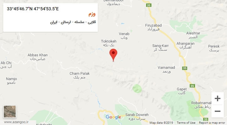 روستای وزم بر روی نقشه