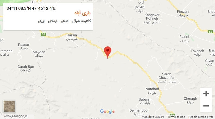 روستای یاری آباد بر روی نقشه