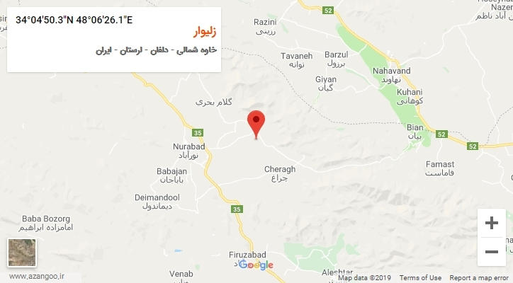 روستای زلیوار بر روی نقشه