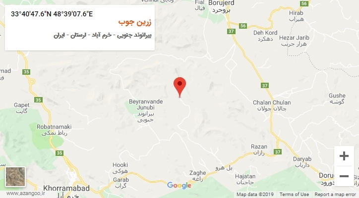روستای زرین جوب بر روی نقشه