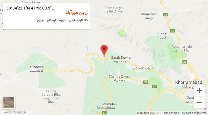 روستای زرین مهرآباد بر روی نقشه