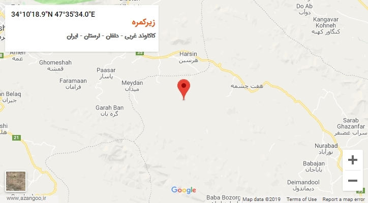 روستای زیرکمره بر روی نقشه