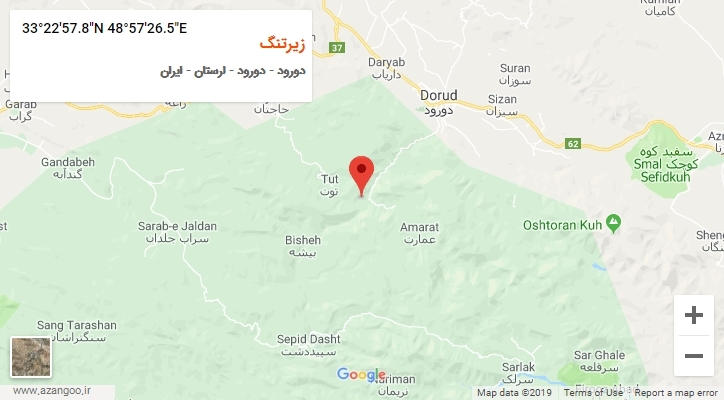 روستای زیرتنگ بر روی نقشه