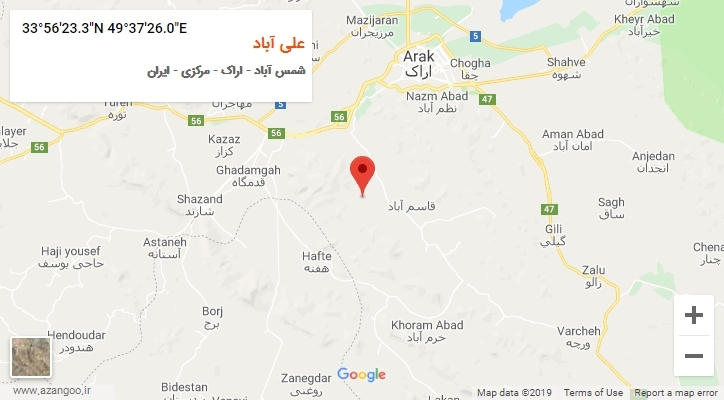 روستای علی آباد بر روی نقشه