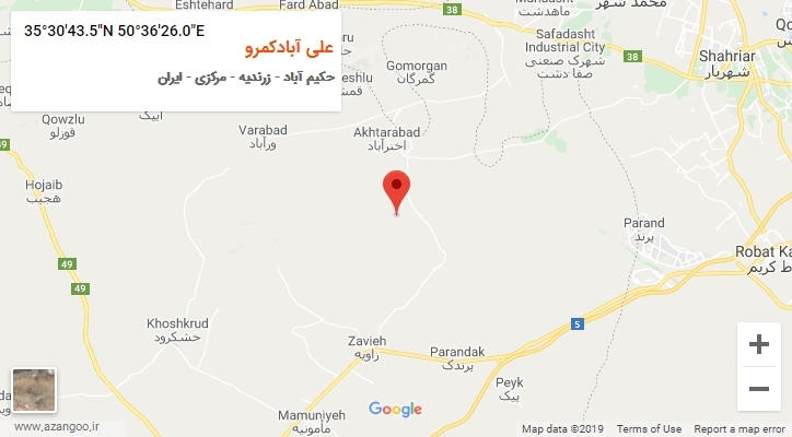 روستای علی آبادکمرو بر روی نقشه