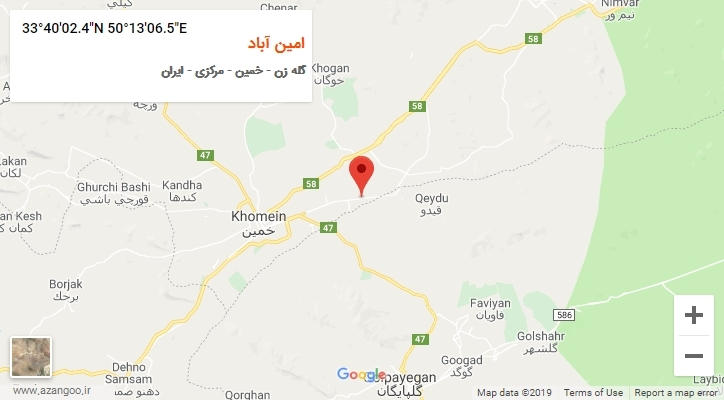 روستای امین آباد بر روی نقشه