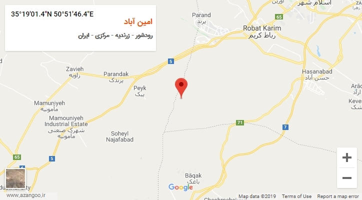 روستای امین آباد بر روی نقشه