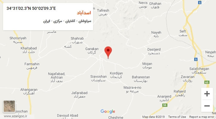 روستای اسدآباد بر روی نقشه