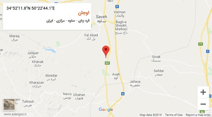 روستای اوجان بر روی نقشه