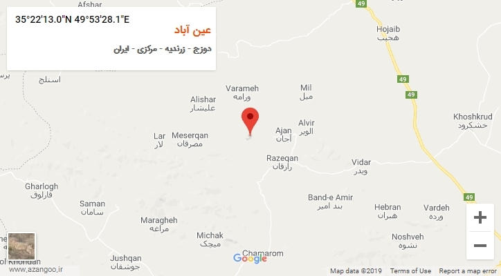 روستای عین آباد بر روی نقشه