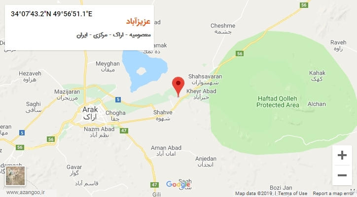 روستای عزیزآباد بر روی نقشه