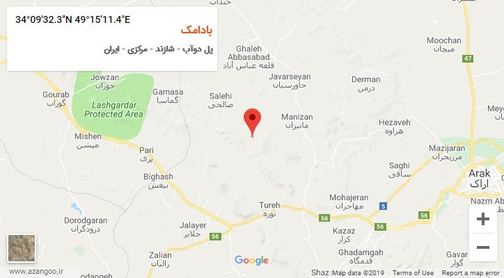 روستای بادامک بر روی نقشه