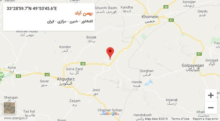 روستای بهمن آباد بر روی نقشه