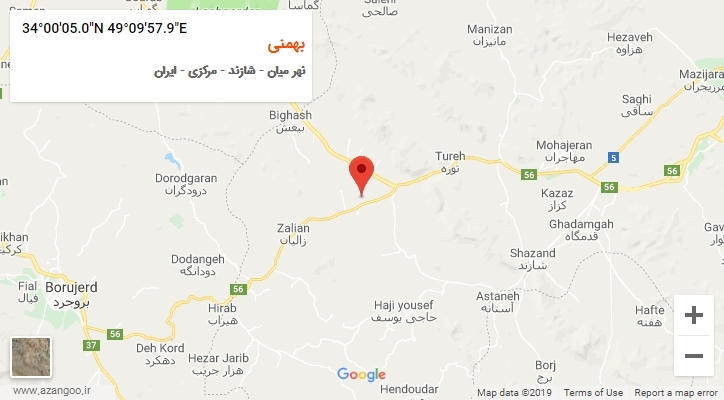 روستای بهمنی بر روی نقشه