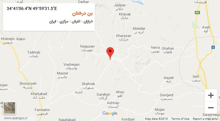 روستای بن درختان بر روی نقشه