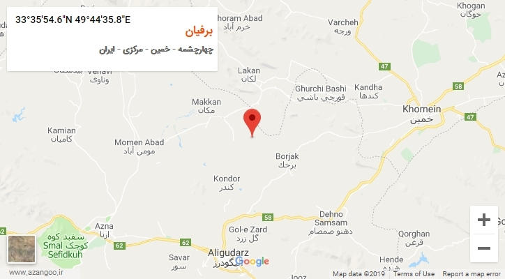 روستای برفیان بر روی نقشه