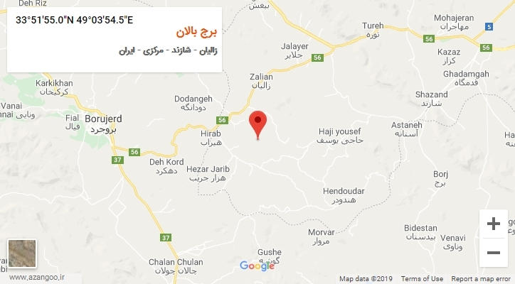 روستای برج بالان بر روی نقشه