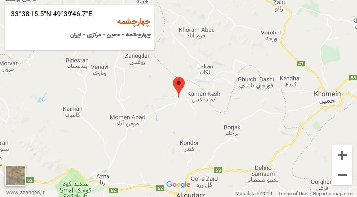 روستای چهارچشمه بر روی نقشه
