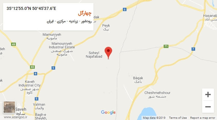 روستای چهارگل بر روی نقشه
