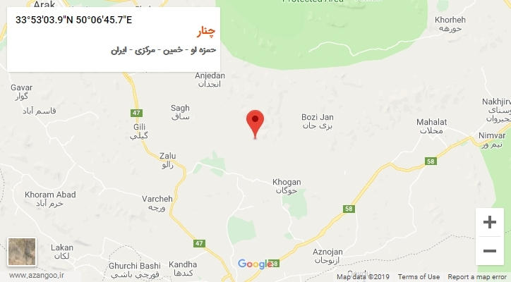 روستای چنار بر روی نقشه