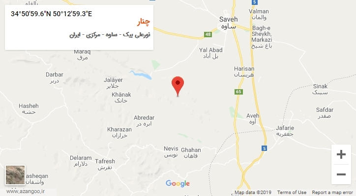 روستای چنار بر روی نقشه