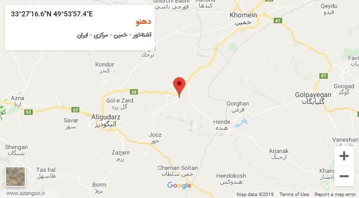 روستای دهنو بر روی نقشه