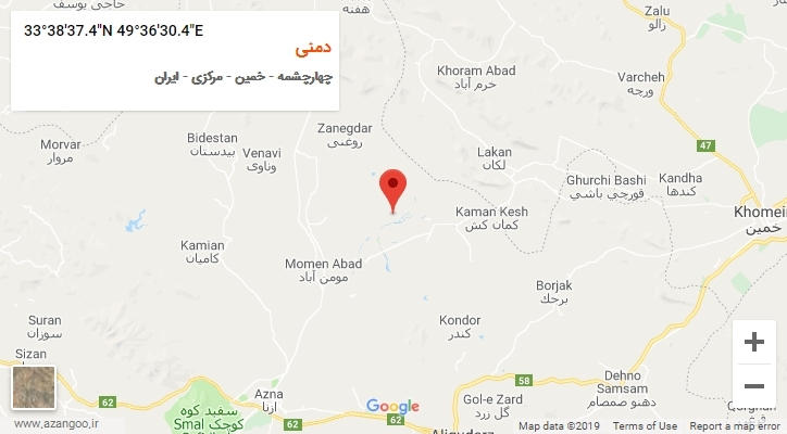 روستای دمنی بر روی نقشه