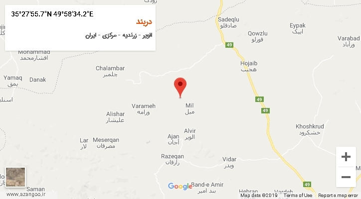 روستای دربند بر روی نقشه