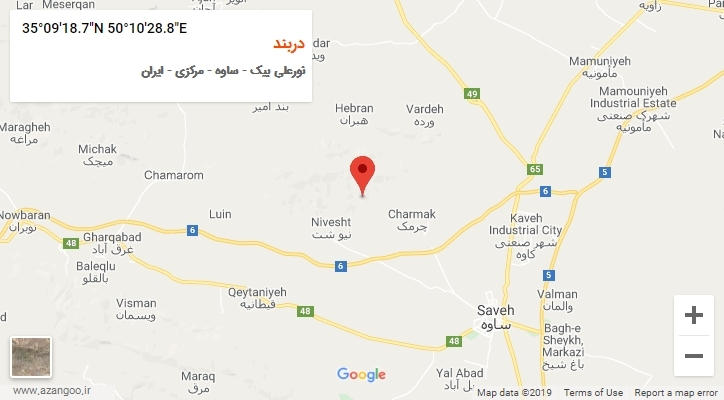 روستای دربند بر روی نقشه