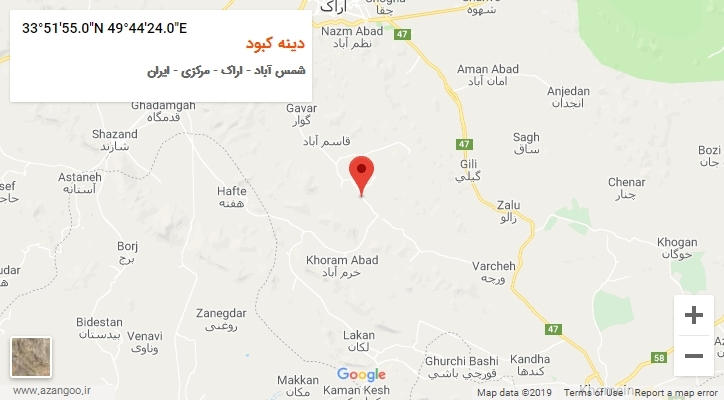روستای دینه کبود بر روی نقشه