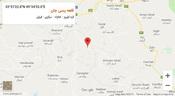 روستای قلعه پسی جان بر روی نقشه