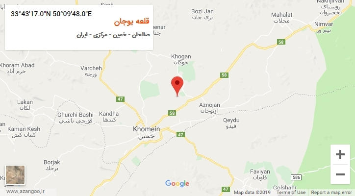 روستای قلعه یوجان بر روی نقشه