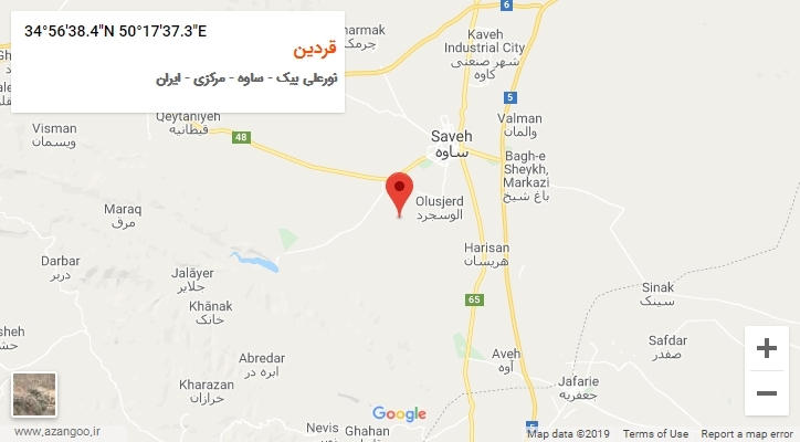 روستای قردین بر روی نقشه
