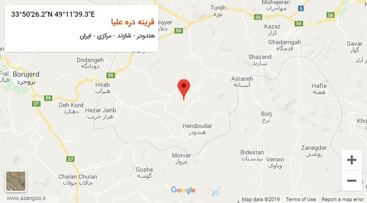روستای قرینه دره علیا بر روی نقشه