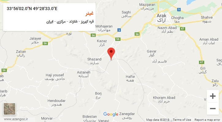 روستای غینر بر روی نقشه