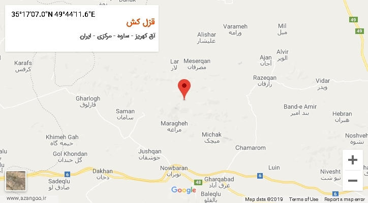 روستای قزل کش بر روی نقشه