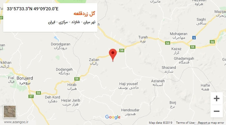 روستای گل زردقلعه بر روی نقشه
