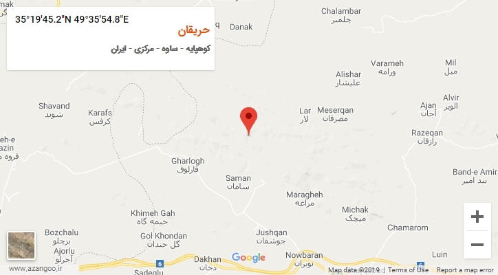روستای حریقان بر روی نقشه