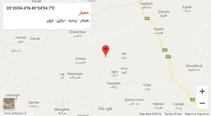 روستای حصار بر روی نقشه
