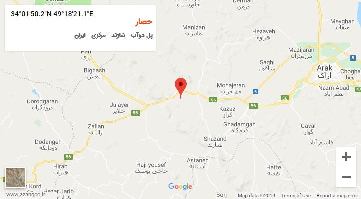 روستای حصار بر روی نقشه
