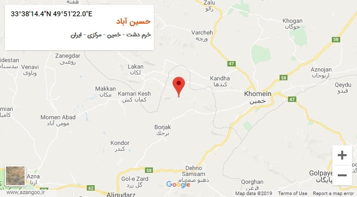 روستای حسین آباد بر روی نقشه