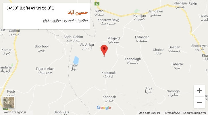 روستای حسین آباد بر روی نقشه