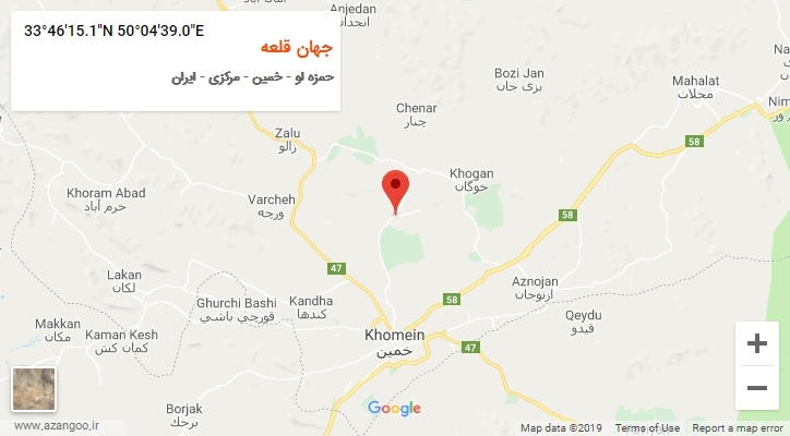 روستای جهان قلعه بر روی نقشه